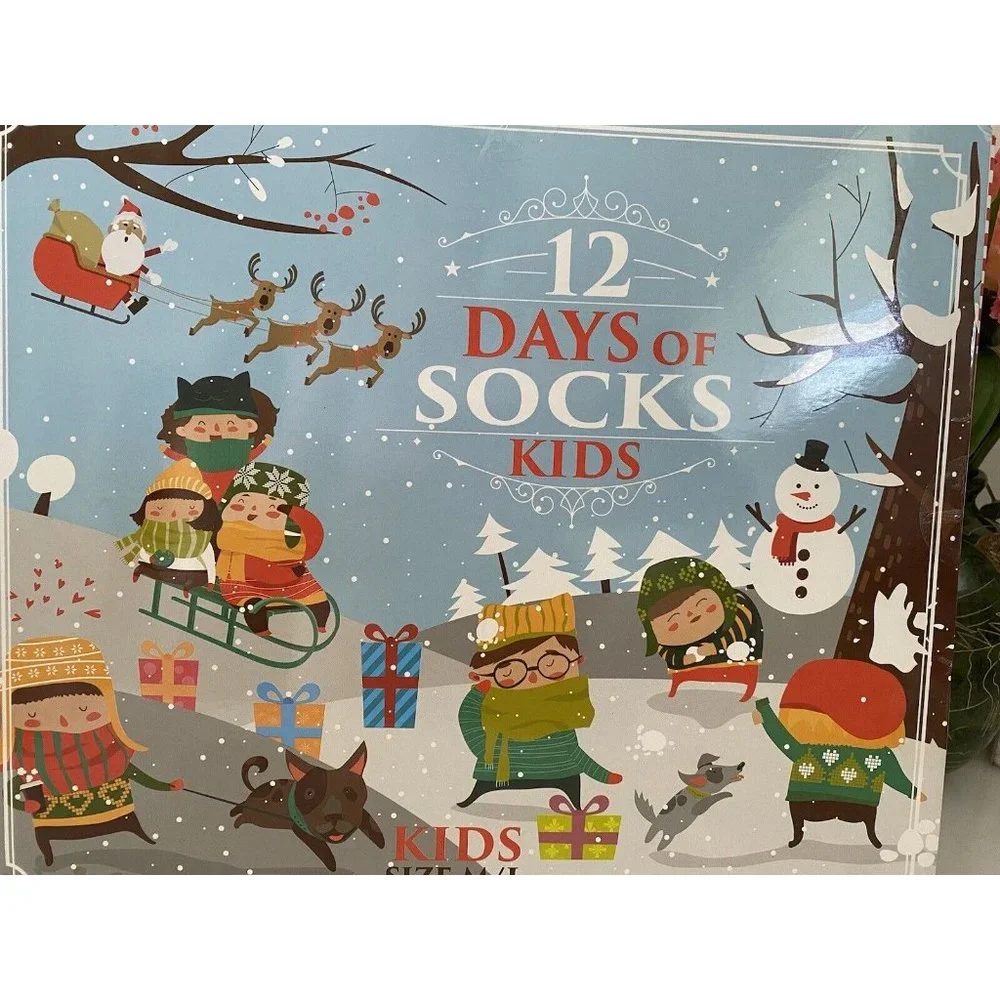 HYP Kids Christmas 12 Days Of Socks‎ Sealed In Plastic NIB Shoe Sz 4-10 Assorted